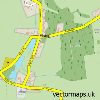 Street map sample of Elsing, Norfolk
