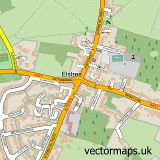 Street map sample of Elstree, Hertfordshire