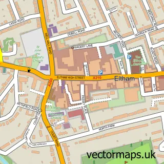 Street map sample of Eltham, Greater London