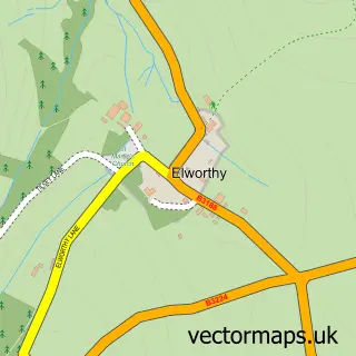 Street map sample of Elworthy, Somerset