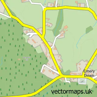 Street map sample of Emery Down, Hampshire