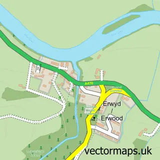Street map sample of Erwyd, Powys