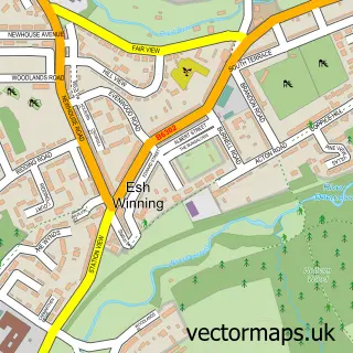 Street map sample of Esh Winning, Durham