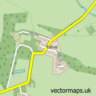 Street map sample of Eshott, Northumberland