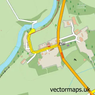 Street map sample of Etal, Northumberland