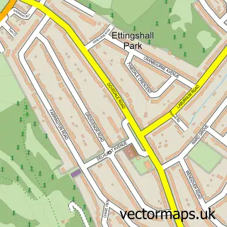 Street map sample of Ettingshall Park, West Midlands