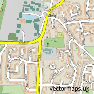 Street map sample of Etwall, Derbyshire