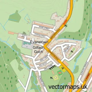 Street map sample of Evanstown, Mid Glamorgan