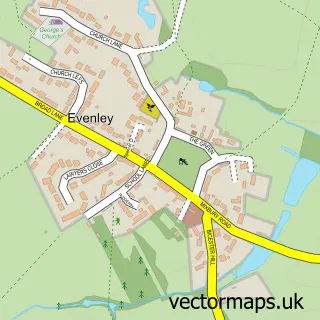 Street map sample of Evenley, Northamptonshire