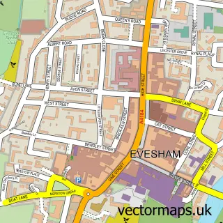 Street map sample of Evesham, Worcestershire