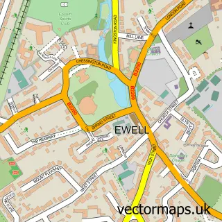 Street map sample of Ewell, Surrey