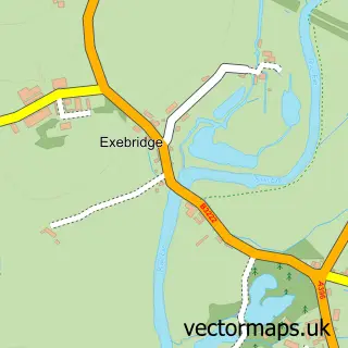 Street map sample of Exebridge, Somerset