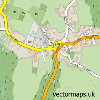 Street map sample of Eyam, Derbyshire