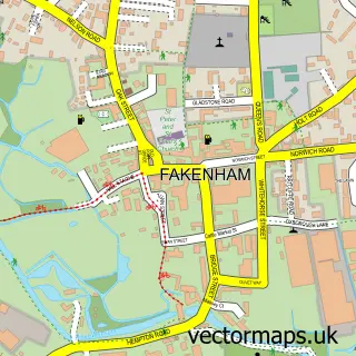 Street map sample of Fakenham, Norfolk
