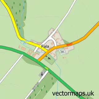 Street map sample of Fala, Midlothian
