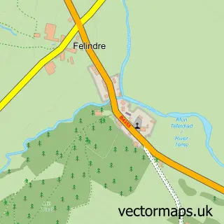 Street map sample of Felindre, Powys