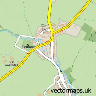 Street map sample of Felindre, Powys