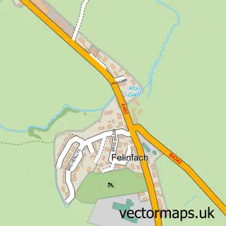 Street map sample of Felinfach, Dyfed
