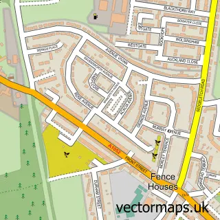 Street map sample of Fence Houses, Tyne & Wear