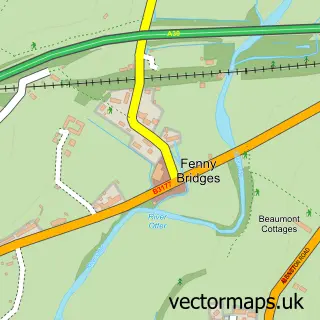 Street map sample of Fenny Bridges, Devon