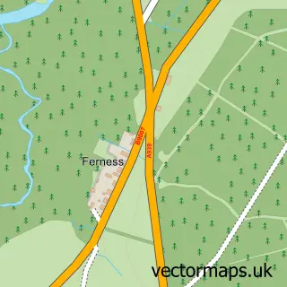 Street map sample of Ferness, Nairn
