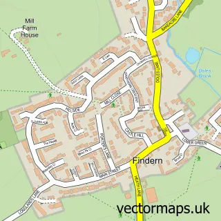 Street map sample of Findern, Derbyshire