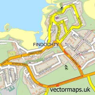 Street map sample of Findochty, Banffshire