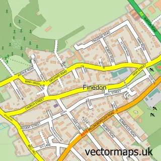 Street map sample of Finedon, Northamptonshire