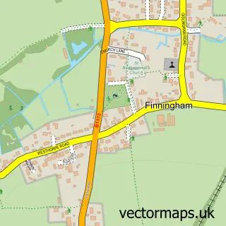 Street map sample of Finningham, Suffolk