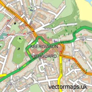 Street map sample of Fishguard, Dyfed
