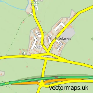 Street map sample of Five Lanes, Cornwall