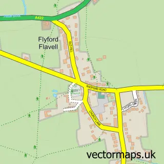 Street map sample of Flyford Flavell, Worcestershire