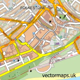 Street map sample of Folkestone, Kent