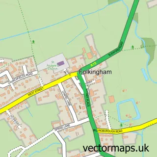Street map sample of Folkingham, Lincolnshire