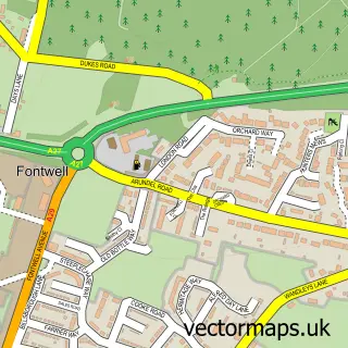 Street map sample of Fontwell, West Sussex