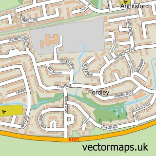 Street map sample of Fordley, Tyne & Wear