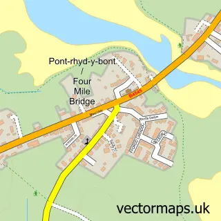 Street map sample of Four Mile Bridge, Gwynedd