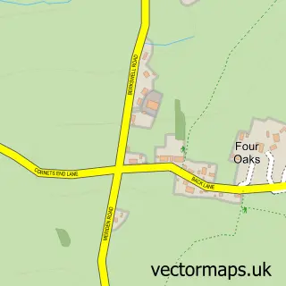 Street map sample of Four Oaks, West Midlands