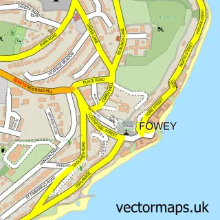 Street map sample of Fowey, Cornwall