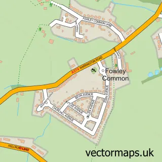 Street map sample of Fowley Common, Cheshire