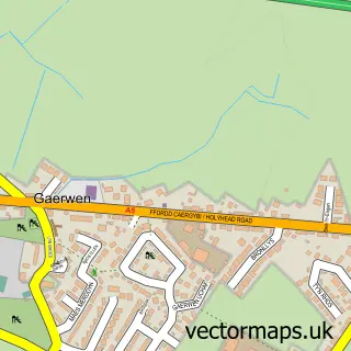 Street map sample of Gaerwen, Gwynedd