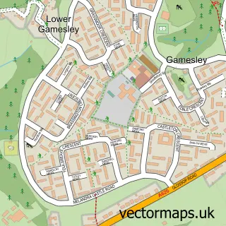 Street map sample of Gamesley, Derbyshire