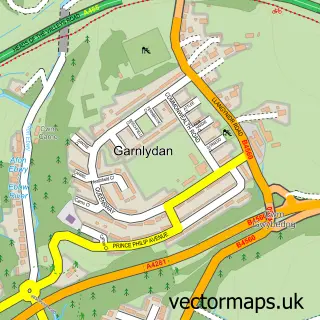Street map sample of Garnlydan, Gwent