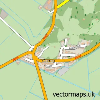 Street map sample of Garreg, Gwynedd