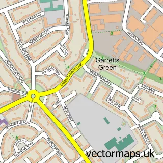 Street map sample of Garretts Green, West Midlands