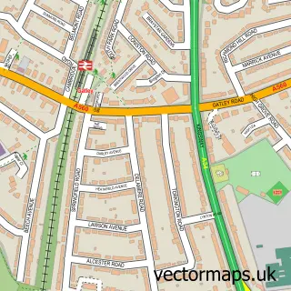 Street map sample of Gatley, Greater Manchester