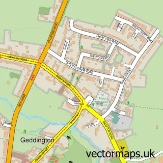 Street map sample of Geddington, Northamptonshire