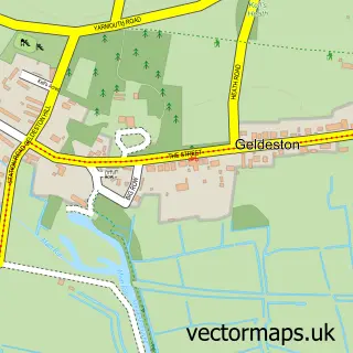 Street map sample of Geldeston, Norfolk