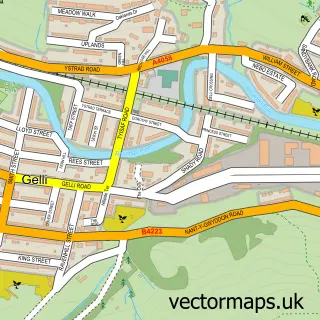 Street map sample of Gelli, Mid Glamorgan