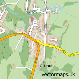 Street map sample of Gellinudd, West Glamorgan